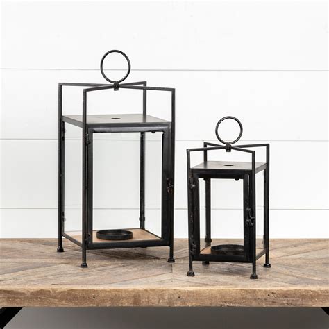 SET/ 2 BLACK FRAMED METAL LANTERNS